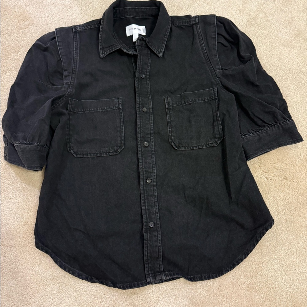 FRAME denim black short sleeve shirt SIZE M - Picture 4 of 6